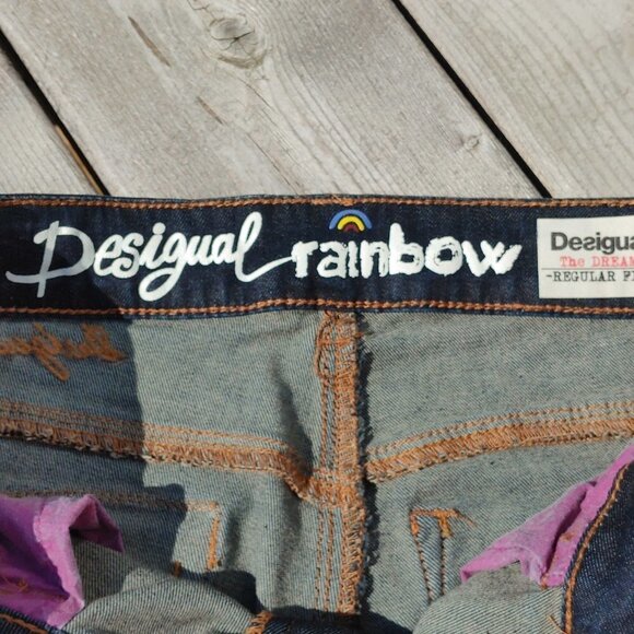 Desigual The DREAM Regular Fit RAINBOW JEANS Size 26 - Picture 7 of 16